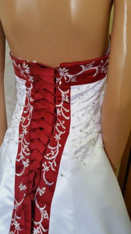 red white embroidered wedding dress