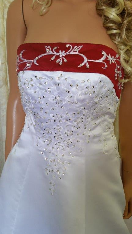 red white embroidered wedding dress