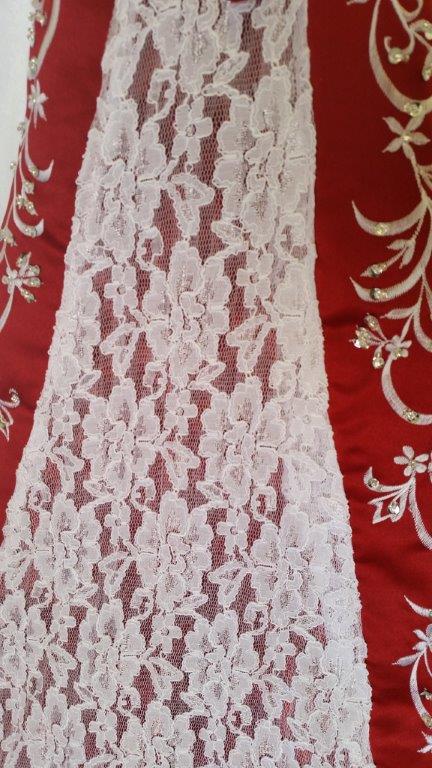 red white lace embroidered wedding dress