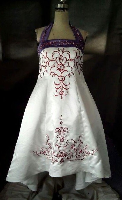 ivory purple red flower girl dress
