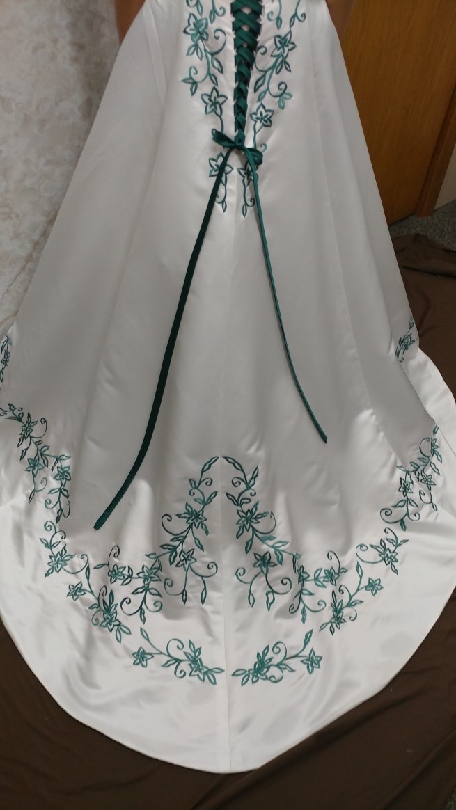 ivory dress with hunter green embroidery