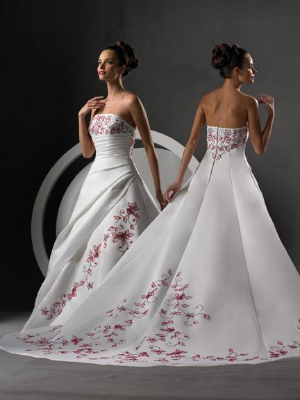 bridal gowns with color, beaded with merlot