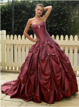red pick up bridal gown