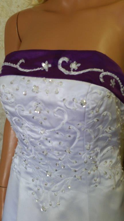 white royal purple wedding gown