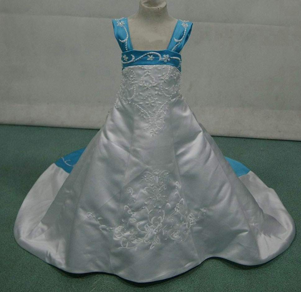 white and pool blue miniature wedding gown