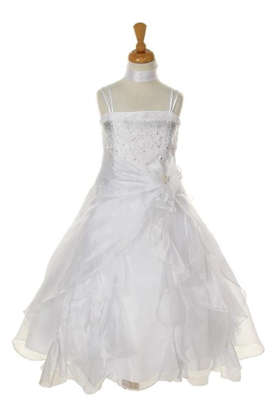 white organza long ruffled dress