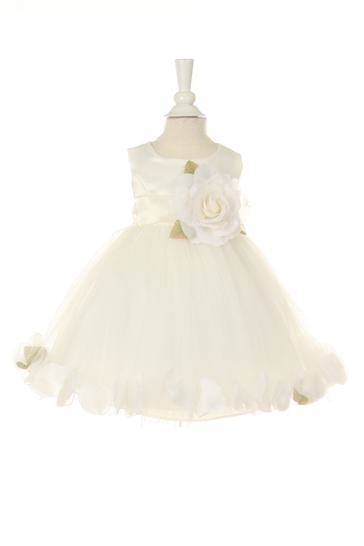 ivory baby flower girl dress with petals and sash