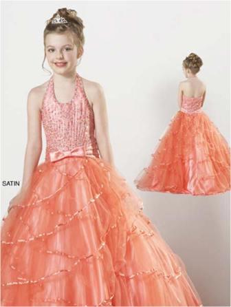 little girls orange pageant gown