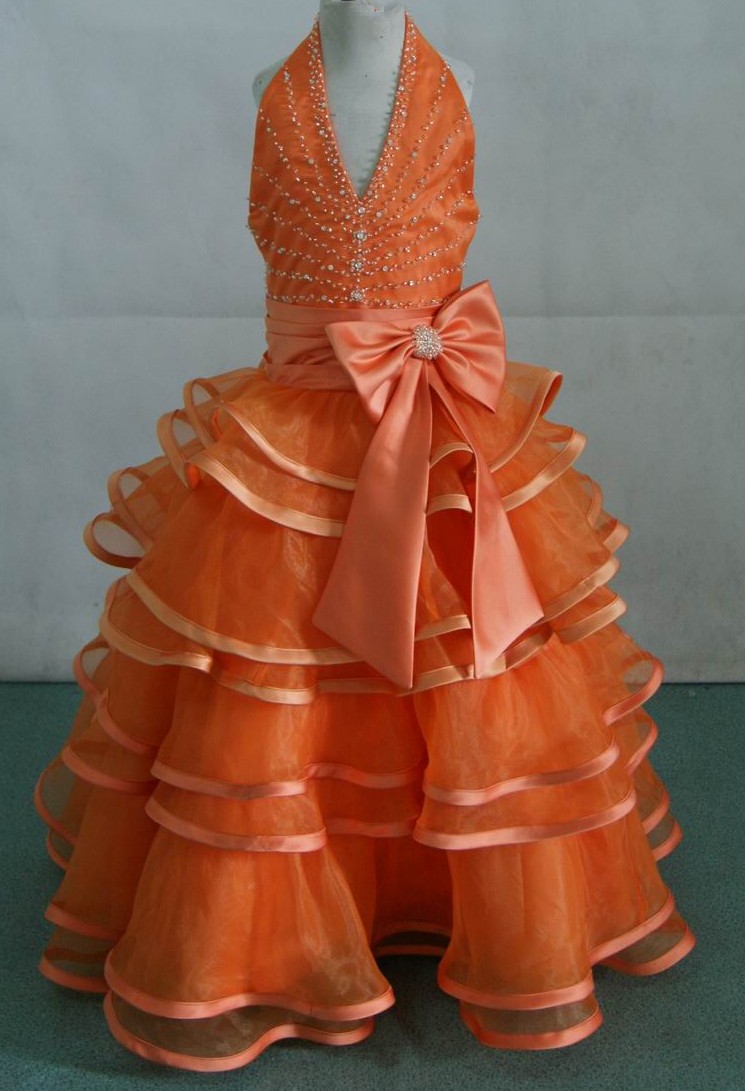 orange halter long dress for a girl pageant gown 