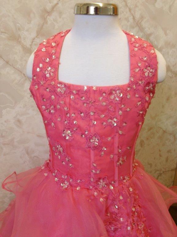 Begonia pink halter pageant gown with clear beading