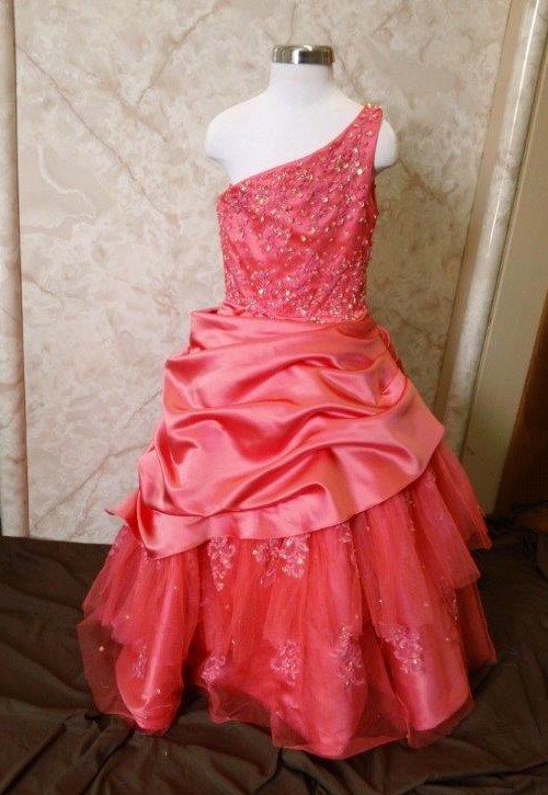 girls coral pageant dress