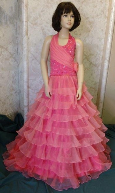 girls long coral pageant dress