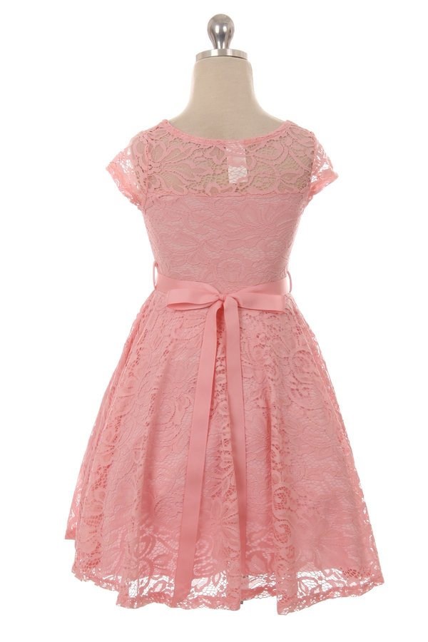 cap sleeve floral lace dress with stone belt