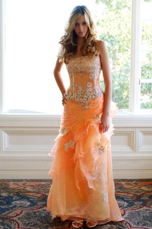 orange strapless corset prom dresses