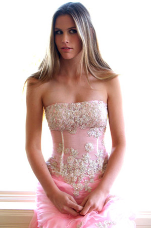 strapless pink prom dress