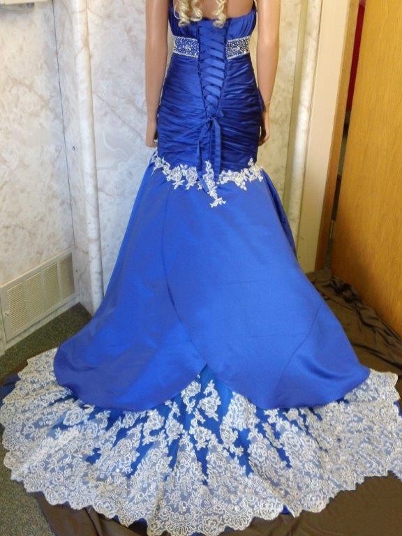 Bright Blue dress with silver beaded applique