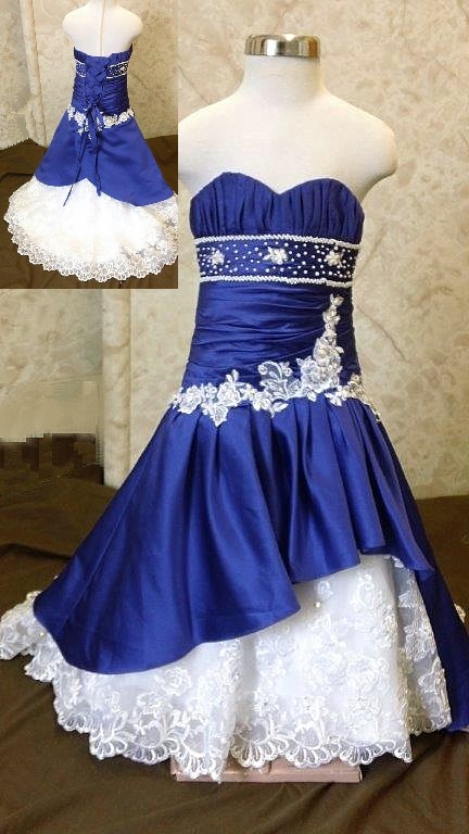 blue and white flower girl dress