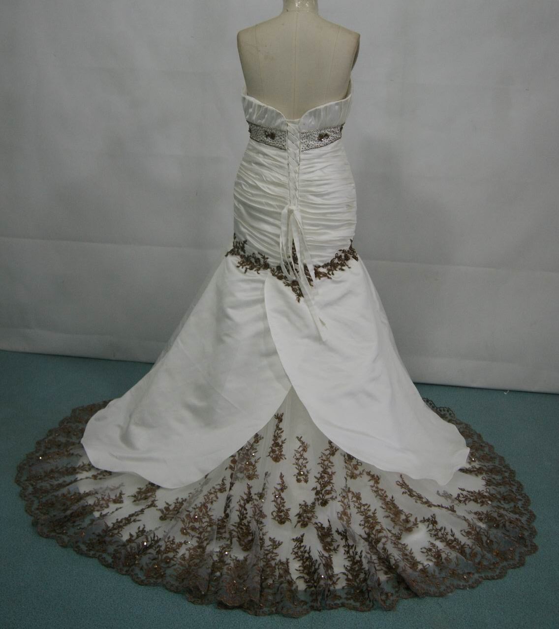 Ivory and Chocolate Strapless Ballroom Dresses