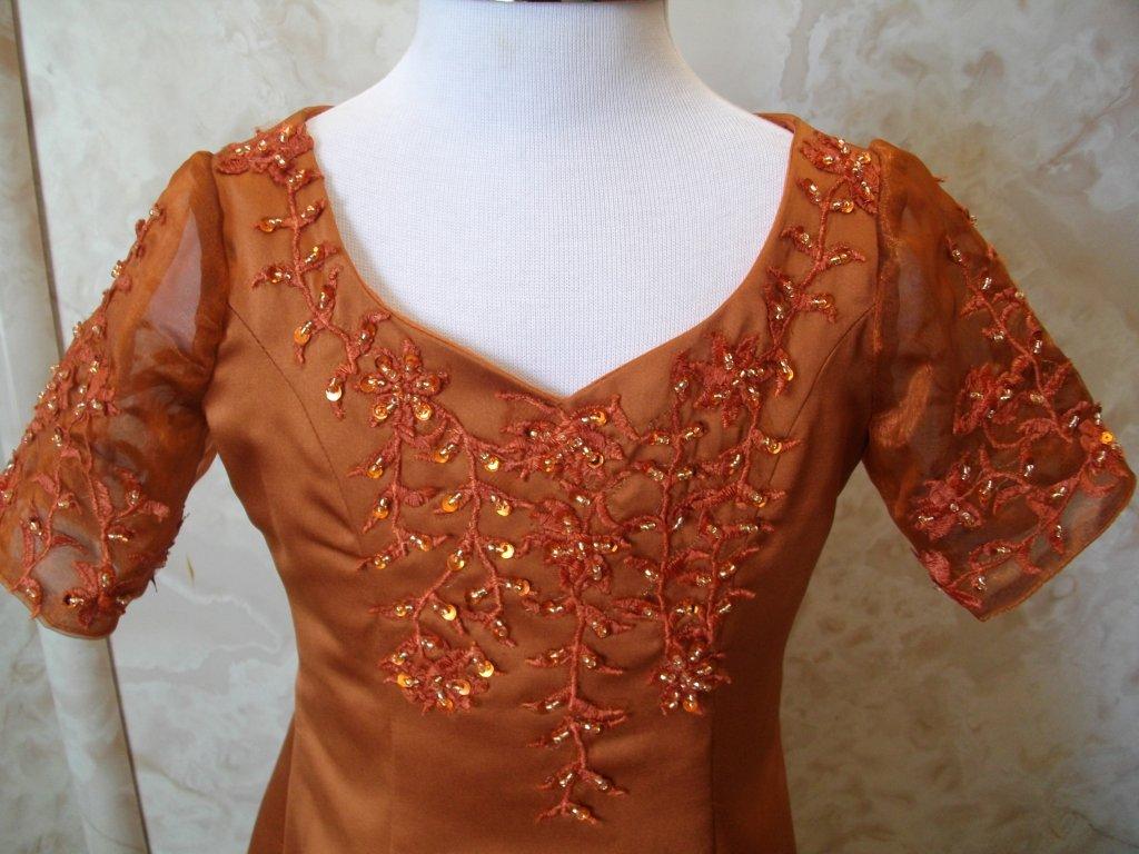 tiered embroidered nutmeg bridesmaid dress