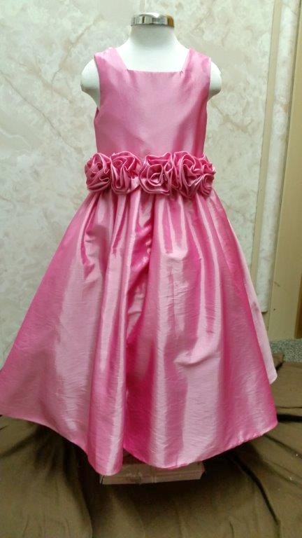 Pink Flower Girl Dress With Rosette Waist