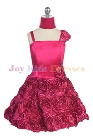 fuchsia junior pageant dress with Rosette skirt