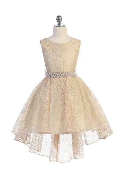 girls taupe lace high low dress