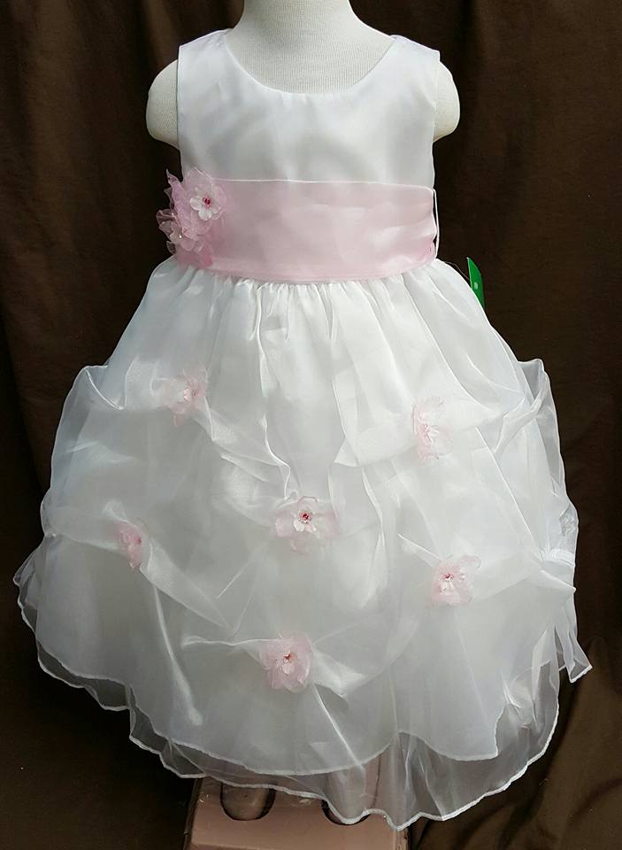 organza flower girl dress in white and pink 