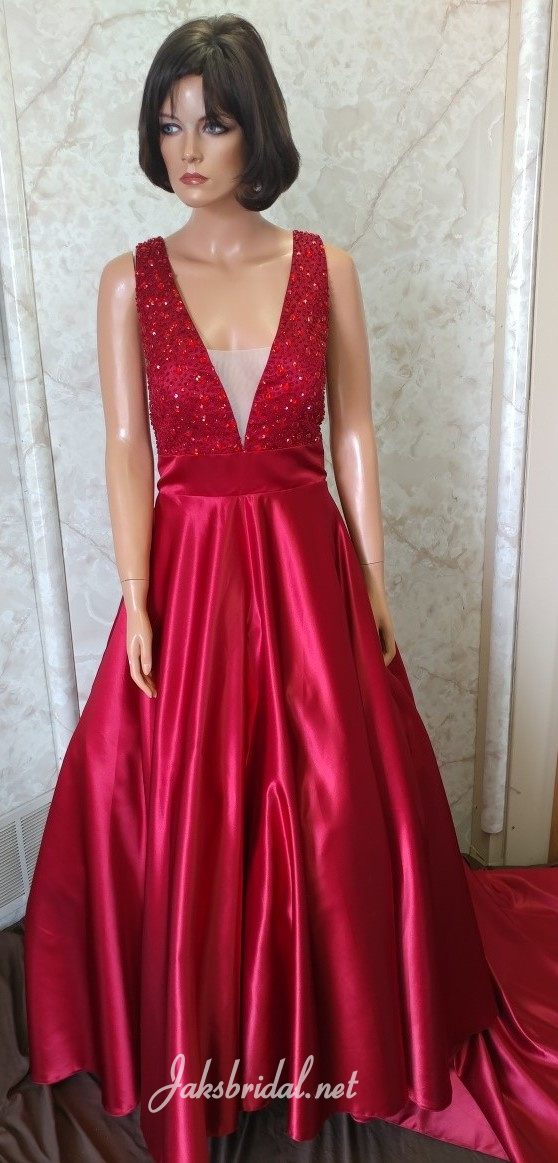 low-cut v-neck prom gown