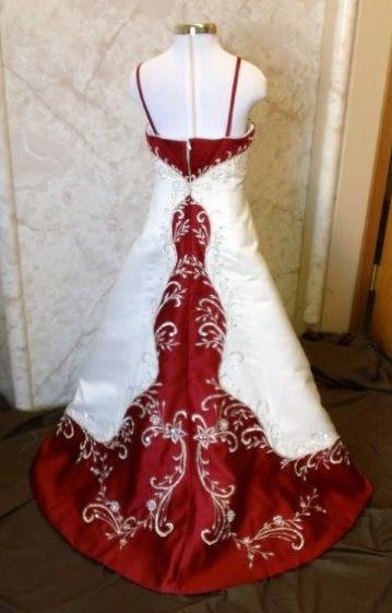 light ivory and apple red wedding gown