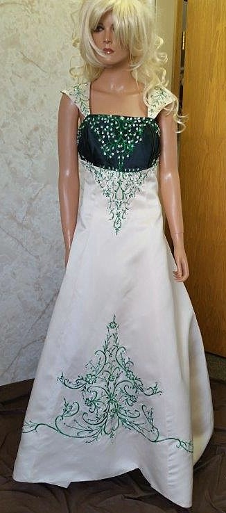 light champagne and forest green wedding gown