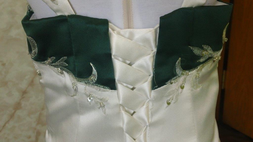 Ivory and green wedding dress