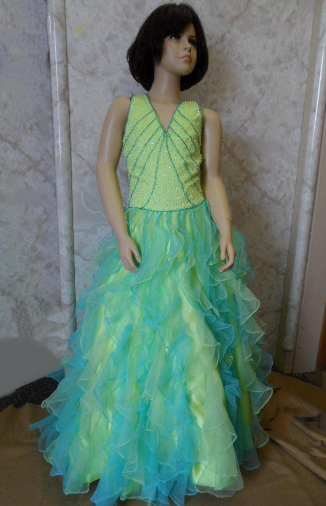 girls green layered organza pageant gown