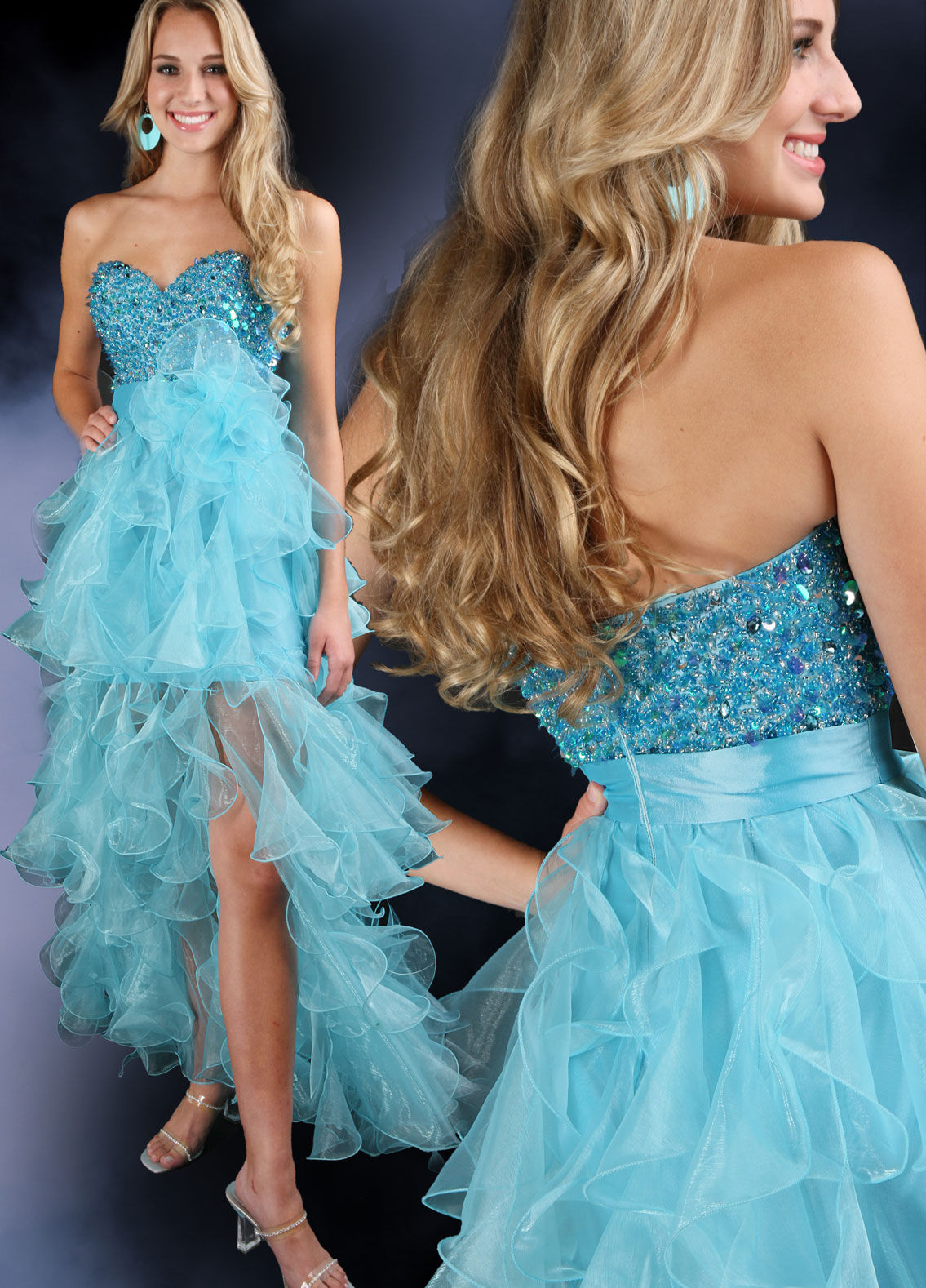 blue hi low pageant dress