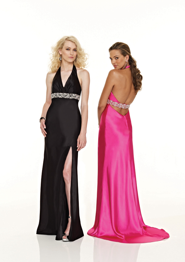 Sexy Black and Pink sheath halter gown