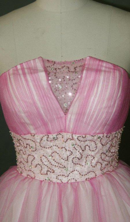 pink baby doll prom dress