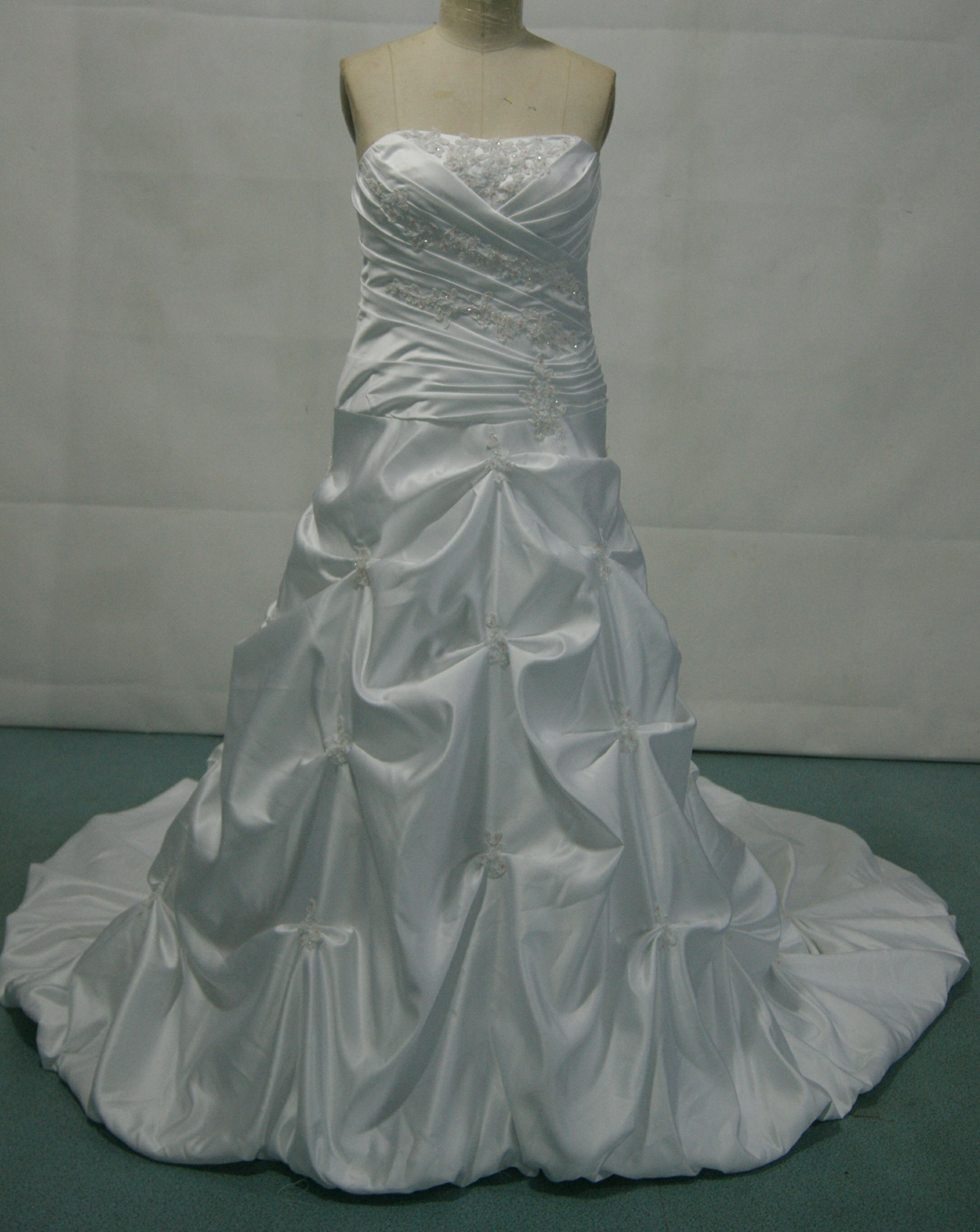 strapless ruched wedding gown