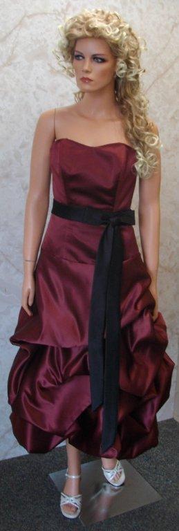 merlot tea length dress with black sash