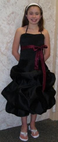 short black bridesmaid dress with merlot sash