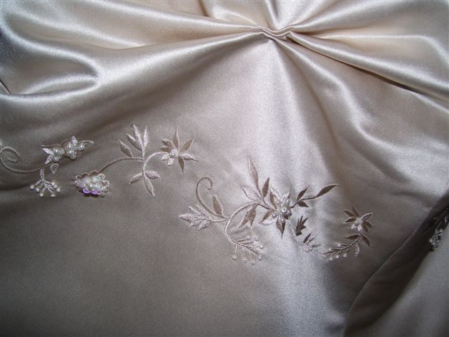 Champagne weddings pick up skirt embroidery details 