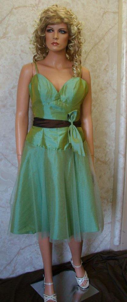 green and brown short bridesmaid dress