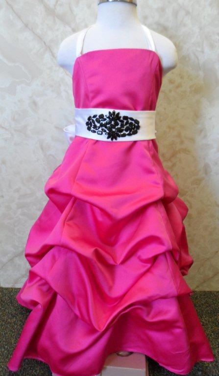 pink pickup flower girl dress with white and black