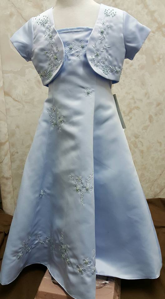 Long blue embroidered girls dress size 4