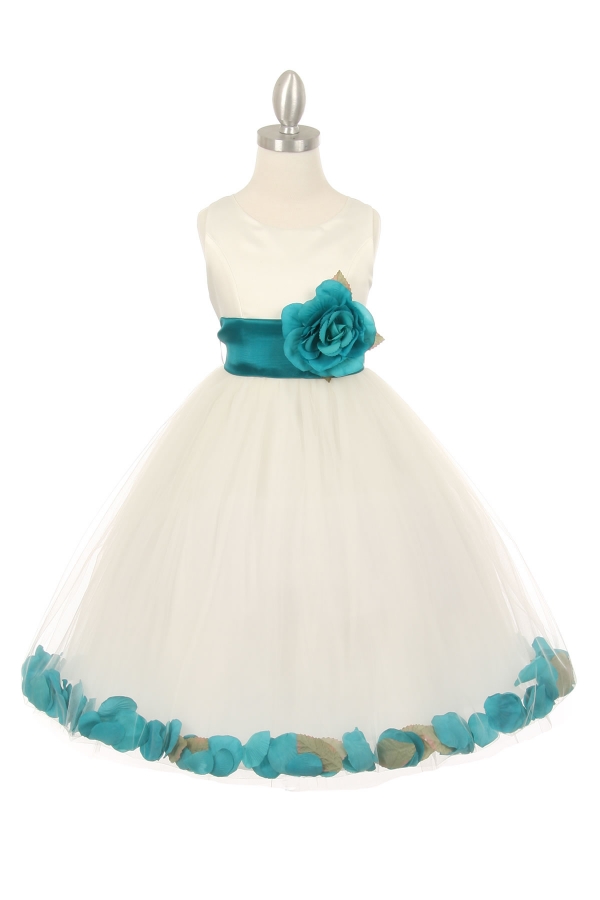 ivory with teal flower petals