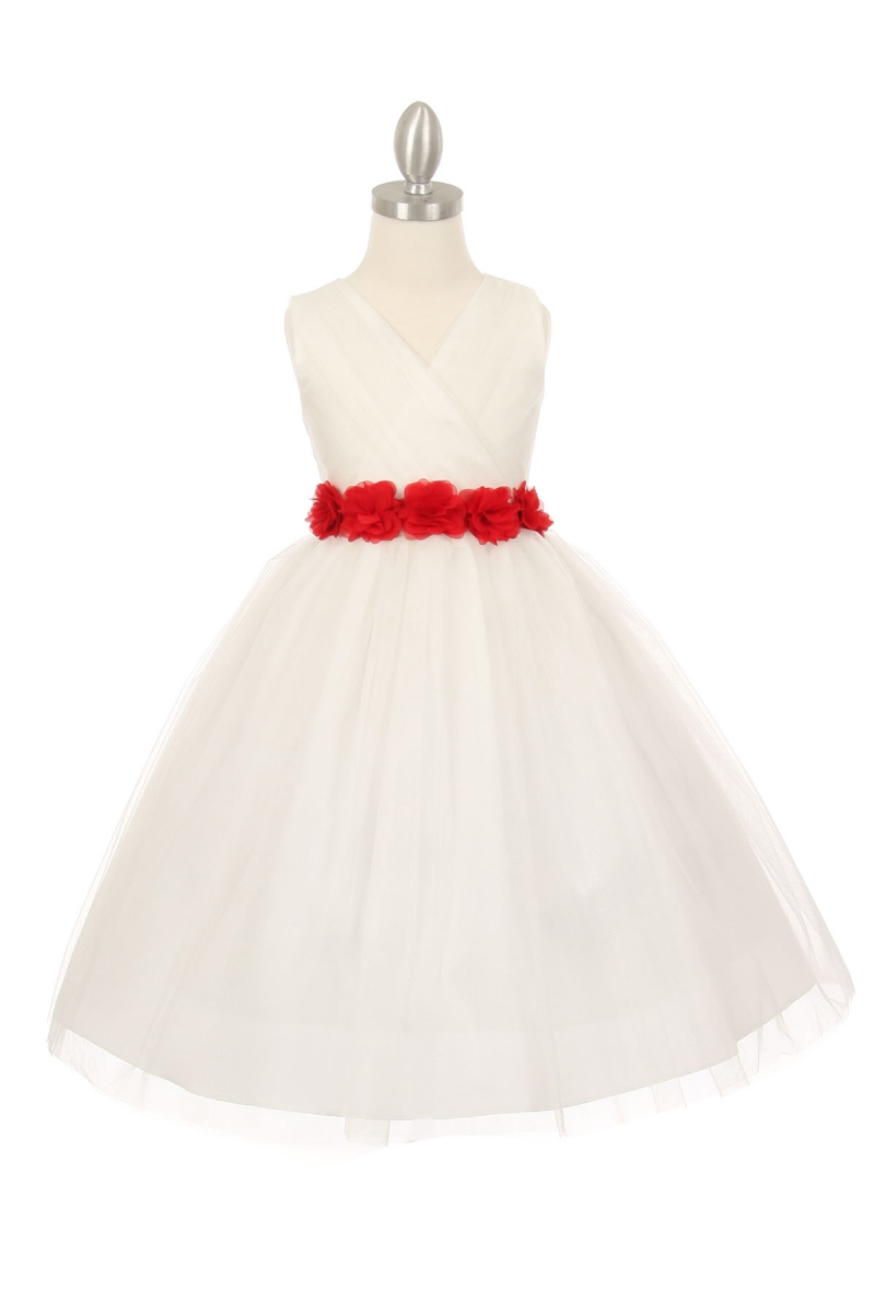 ivory dress with red sash