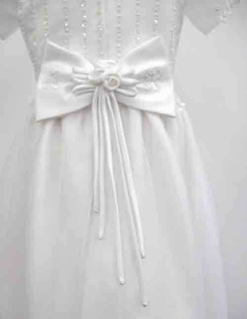 applique ribbon rose communion dress with bow in back