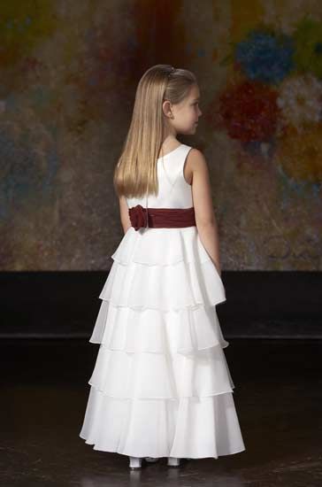 White Flower Girl Dress Sleeveless Tiered Skirt contrasting waistline