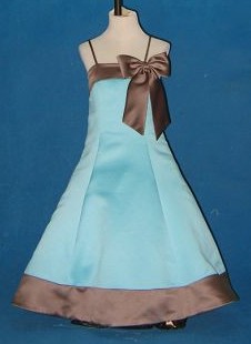  A-line bridesmaids dresses  shown in Pool blue and Truffle