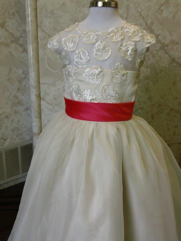 light champagne and coral flower girl dress