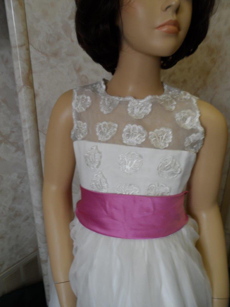 ivory miniature wedding gown with pink sash