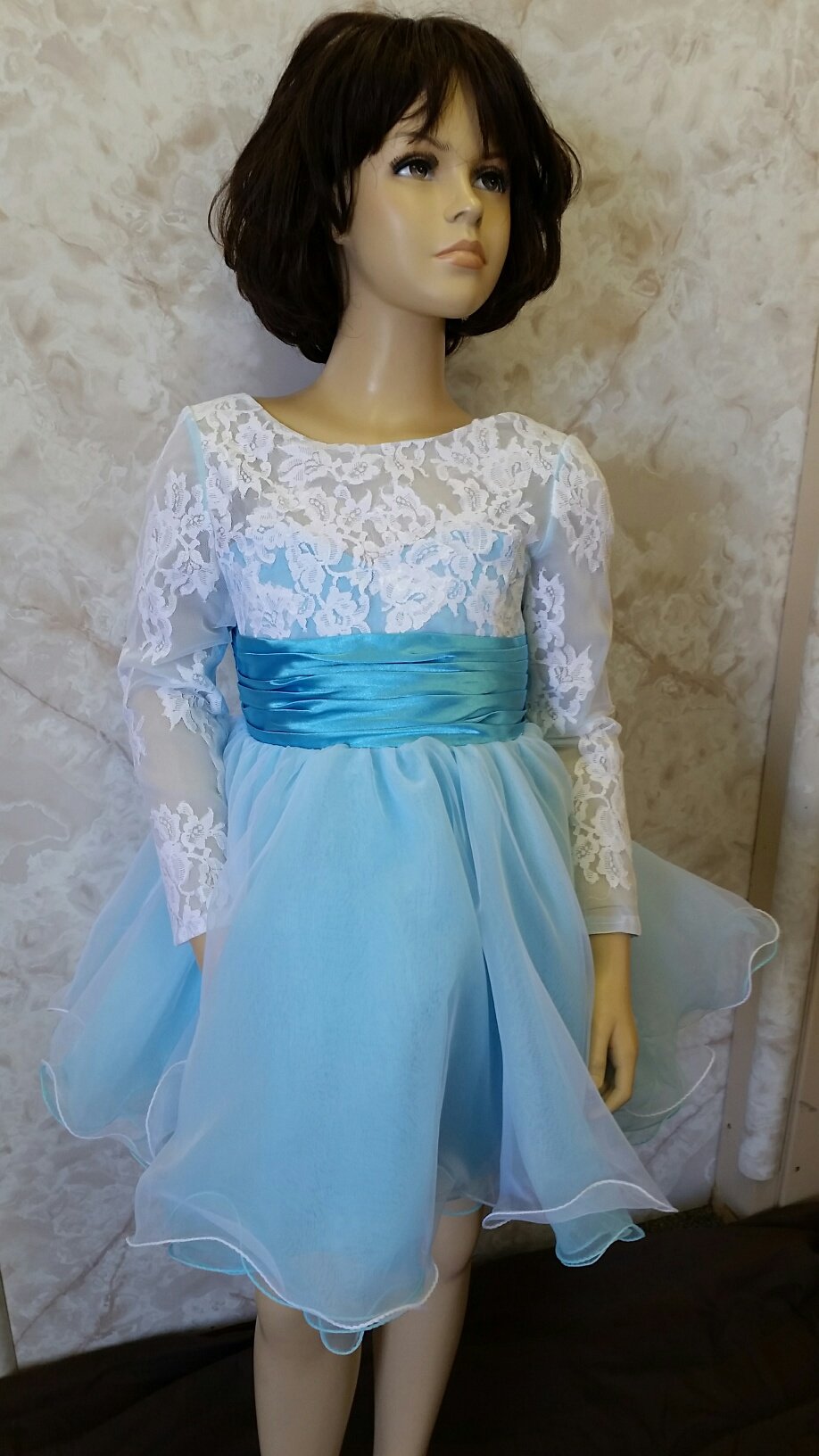 white and baby blue flower girl dresses